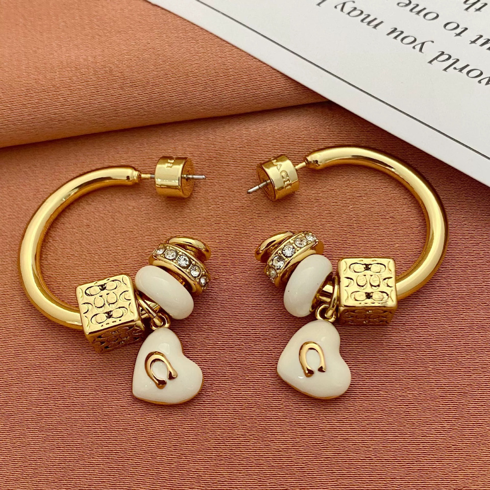 Tory Burch Enamel Inlaid Heart Shaped Earrings